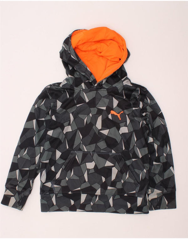 PUMA Boys Hoodie Jumper 7-8 ετών Small Grey Geometric Polyester