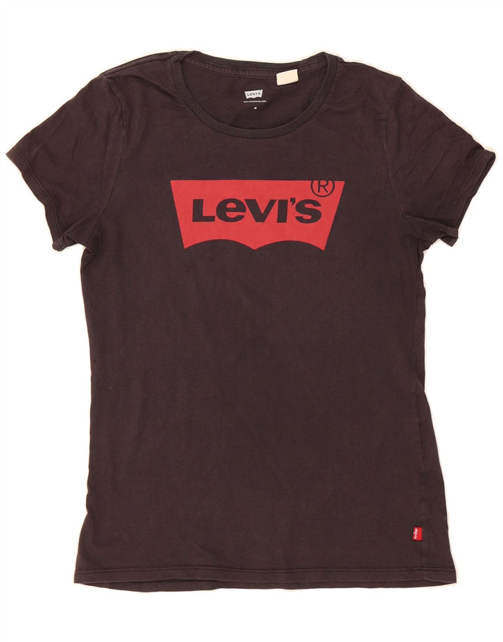 LEVI'S Womens Graphic T-Shirt Top UK 14 Medium Black Vintage Levi's and Second-Hand Levi's from Messina Hembry 