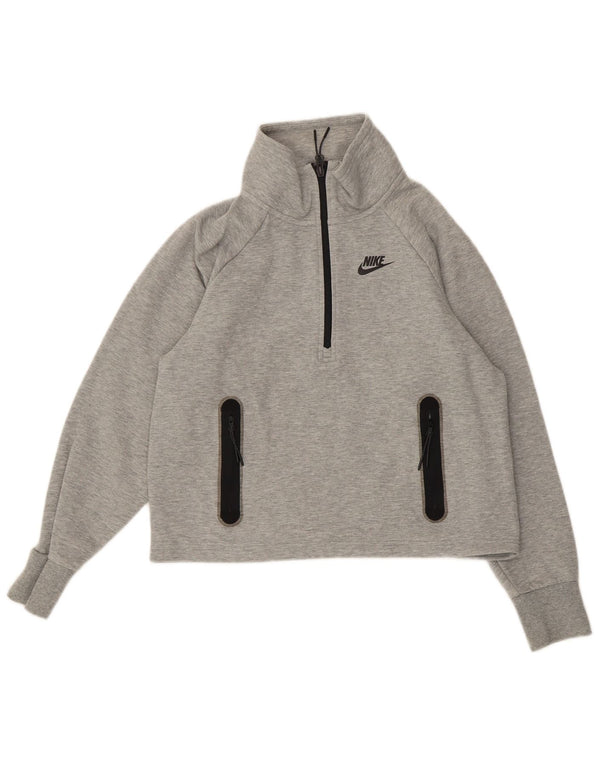 NIKE Womens Oversized Crop Sweatshirt Jumper UK 10 Small Grey Flecked
