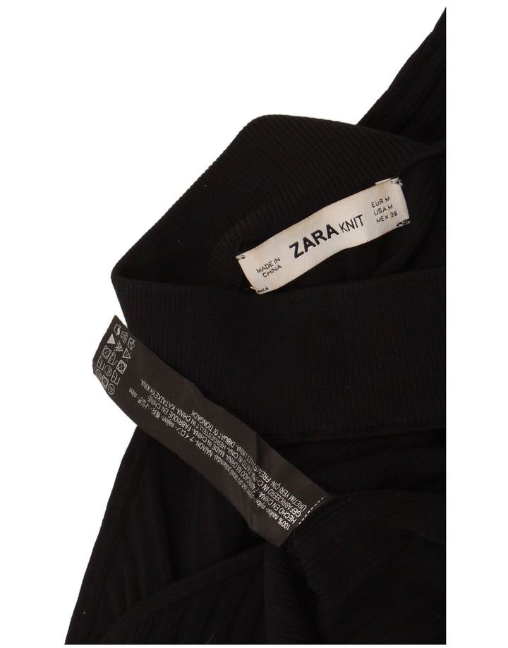 Zara Womens Crop One Shoulder Top UK 12 Medium Black Nylon