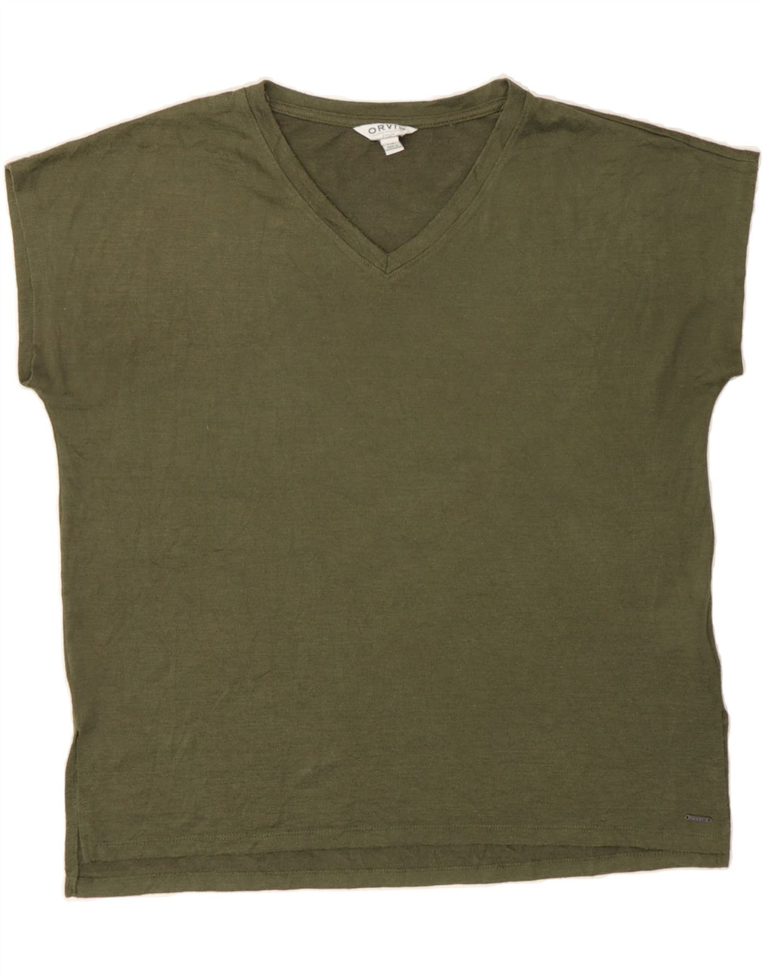 ORVIS Womens T-Shirt Top UK 16 Large Khaki Polyester Vintage Orvis and Second-Hand Orvis from Messina Hembry 