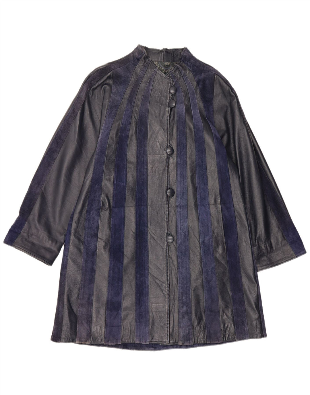 Vintage γυναικείο δερμάτινο παλτό UK 14 Medium Navy Blue ριγέ