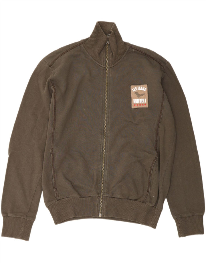 LEE Mens Graphic Tracksuit Top Jacket Large Khaki Cotton Vintage Lee and Second-Hand Lee from Messina Hembry 