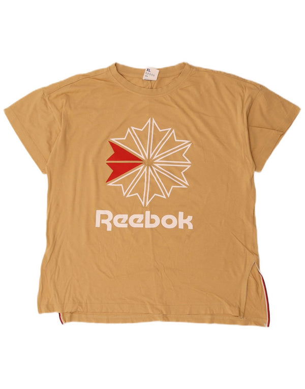 Γυναικείο γραφικό μπλουζάκι Reebok Top UK 20/22 XL Μπεζ βαμβακερό