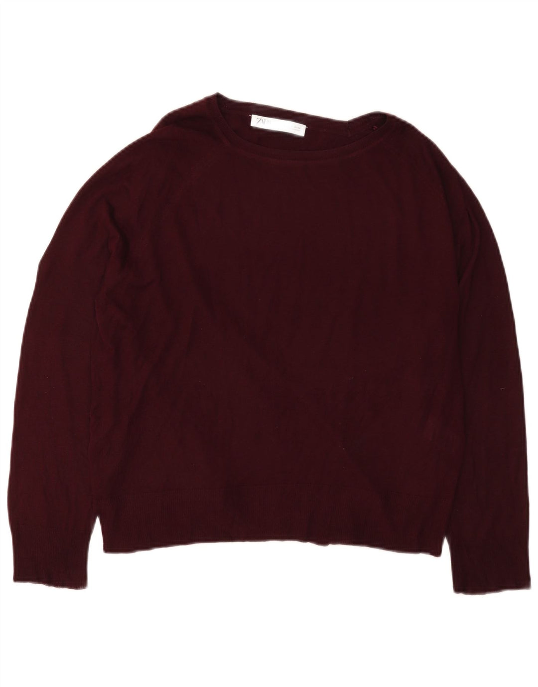 Zara Γυναικείο πουλόβερ με λαιμόκαυστο UK 14 Medium Maroon Viscose