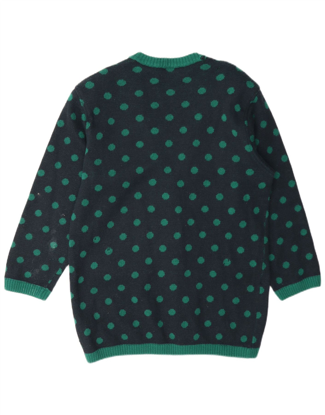 Vintage γυναικεία ζακέτα πουλόβερ UK 14 Medium Navy Blue πουά μαλλί
