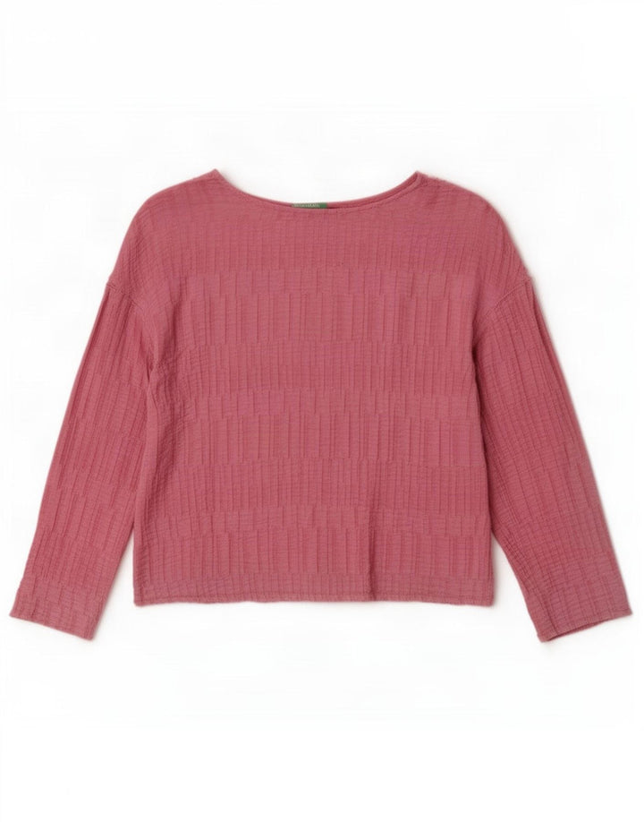 Benetton Γυναικεία Crop Μακρυμάνικη Μπλούζα Τοπ UK 14 Medium Pink