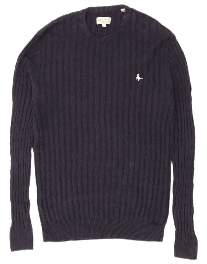 Jack Wills Ανδρικό πουλόβερ με λαιμόκοψη, βαμβακερό μπλε ναυτικό