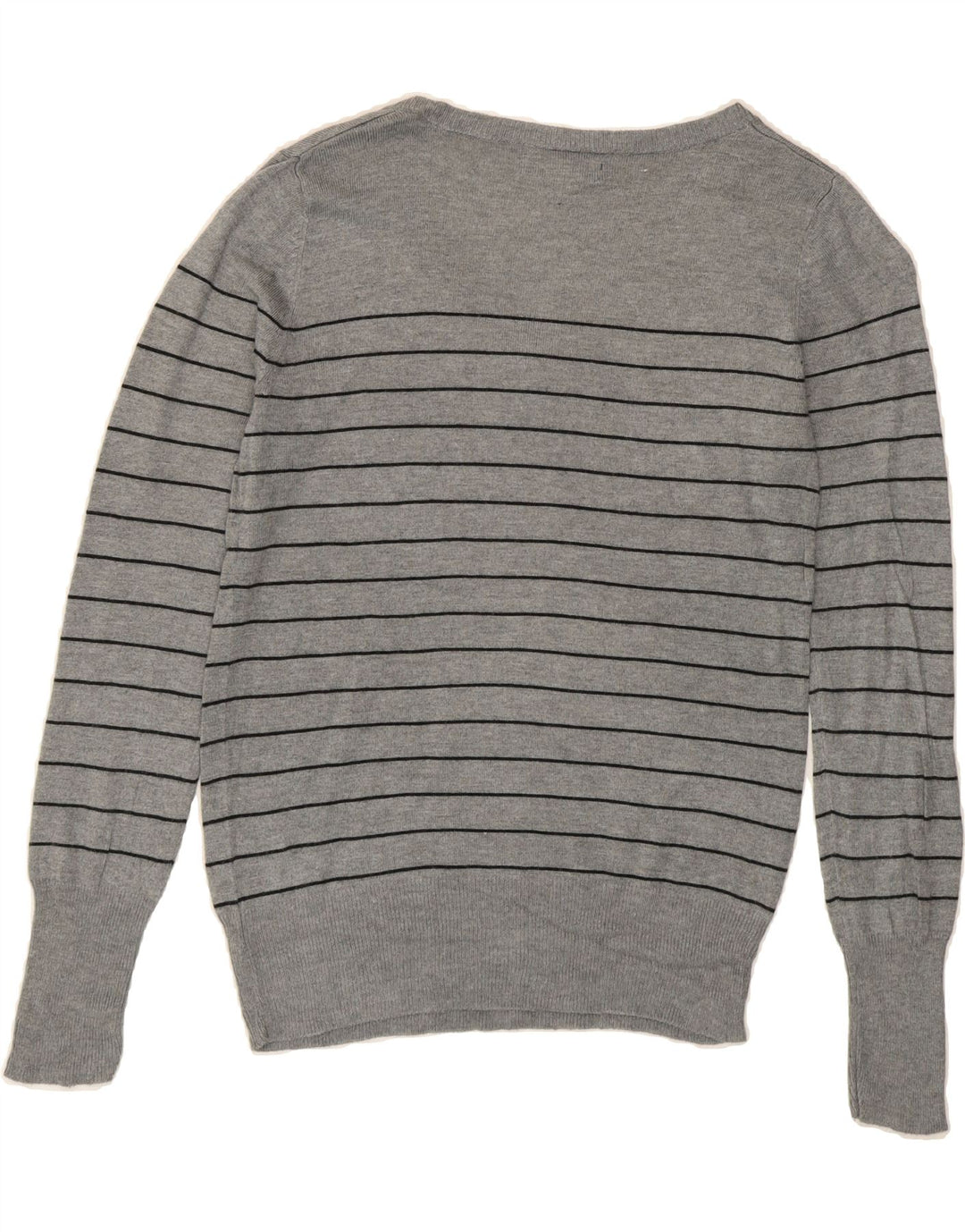 MOSSIMO Womens V-Neck Jumper Sweater UK 14 Medium Grey Striped Nylon Vintage Mossimo and Second-Hand Mossimo from Messina Hembry 