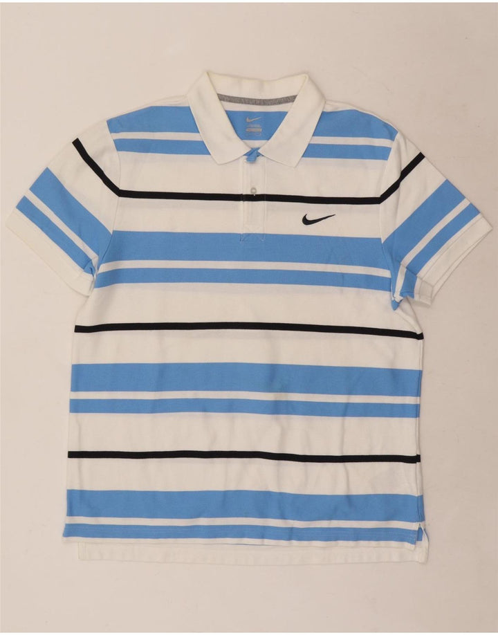 Ανδρικό μπλουζάκι πόλο Nike μεγάλο λευκό ριγέ βαμβακερό