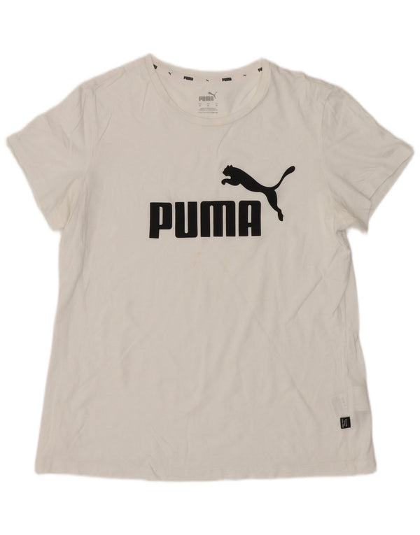 Γυναικείο γραφικό μπλουζάκι Puma Top UK 12 μεσαίο λευκό βαμβακερό