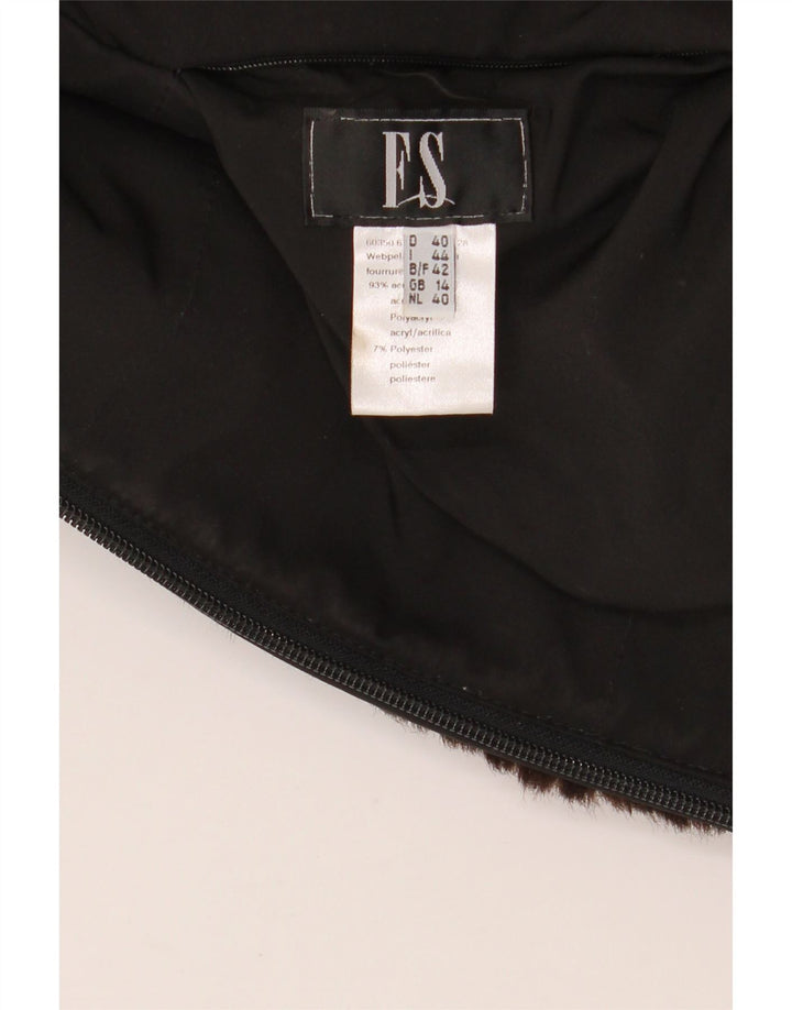 VINTAGE Γυναικεία Faux Fur Gilet UK 14 Μεσαίο Καφέ Ακρυλικό