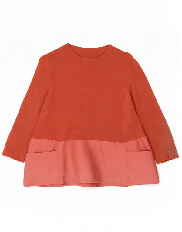 Cos Γυναικείο πουλόβερ με λαιμόκοψη UK 10 Small Brown Colourblock μαλλί