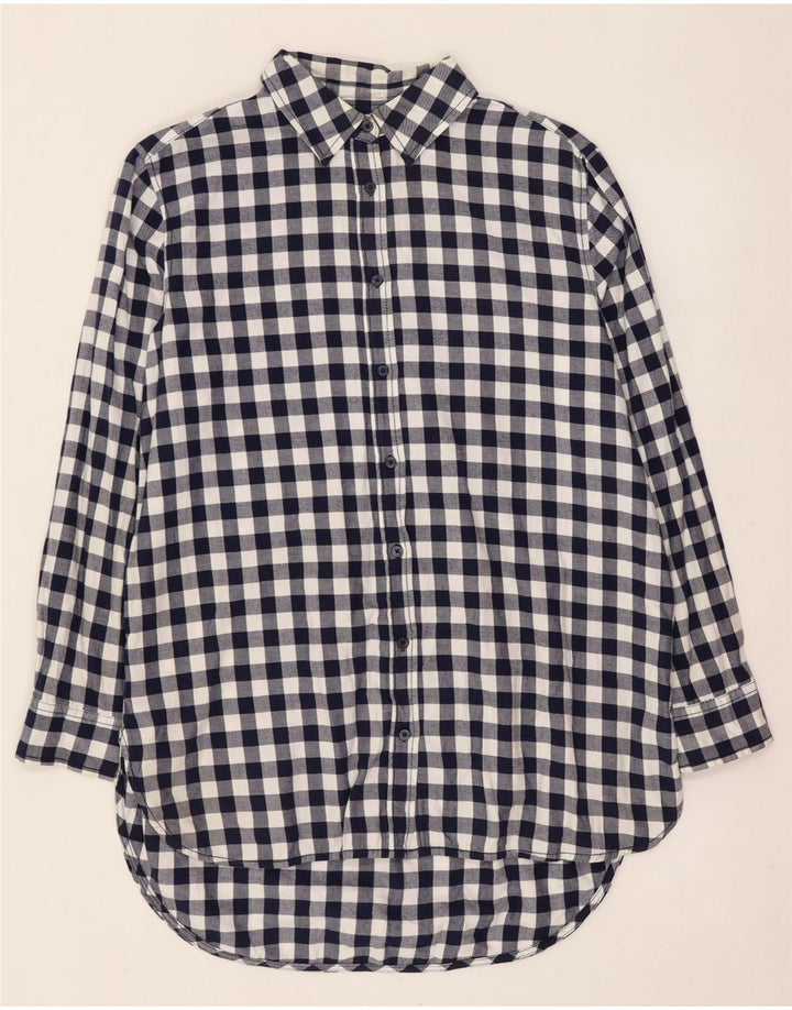 Benetton Γυναικείο Longline Flannel πουκάμισο UK 10 Small Navy Blue Gingham