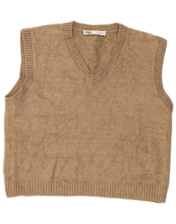 Zara Γυναικείο γιλέκο Crop Tank Top UK 16 Large Beige Polyester