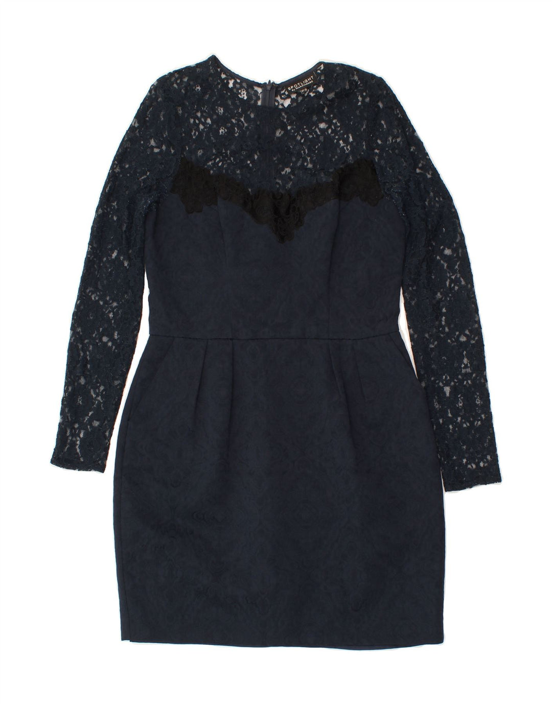 WAREHOUSE Womens Lace Sheath Dress UK 12 Medium Navy Blue Floral Polyester Vintage Warehouse and Second-Hand Warehouse from Messina Hembry 