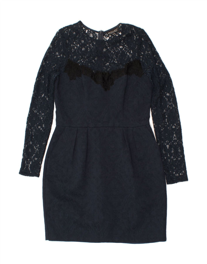 WAREHOUSE Womens Lace Sheath Dress UK 12 Medium Navy Blue Floral Polyester Vintage Warehouse and Second-Hand Warehouse from Messina Hembry 