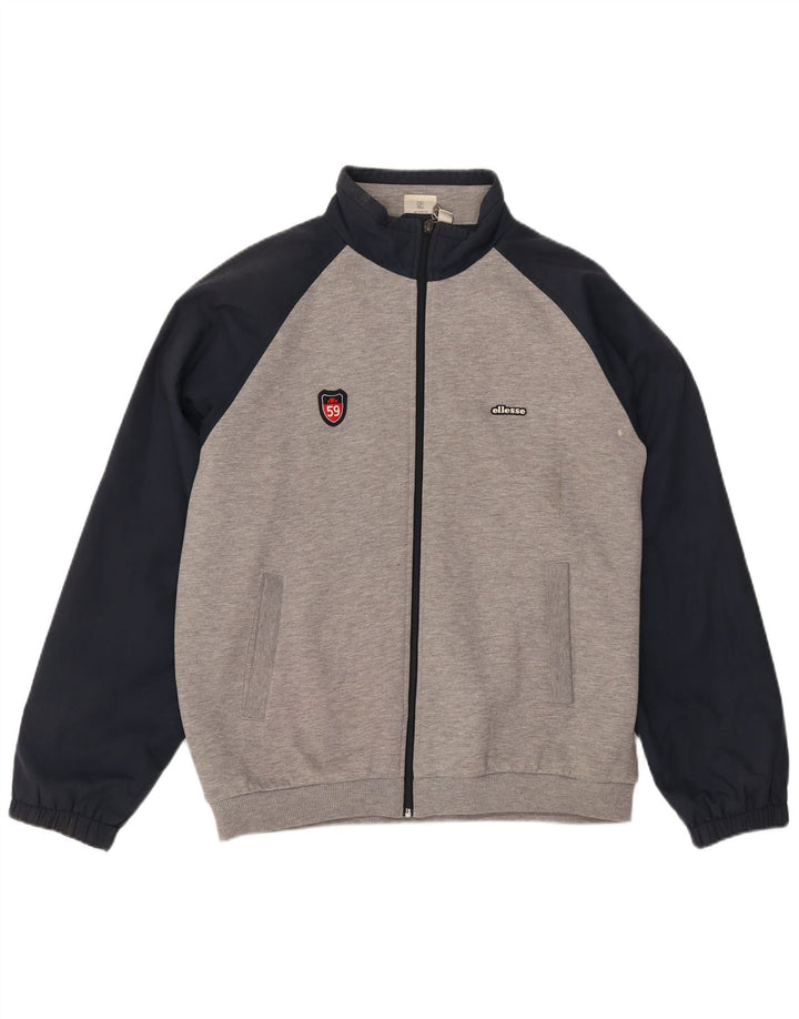 ELLESSE Mens Graphic Tracksuit Top Jacket Large Grey Colourblock Polyester