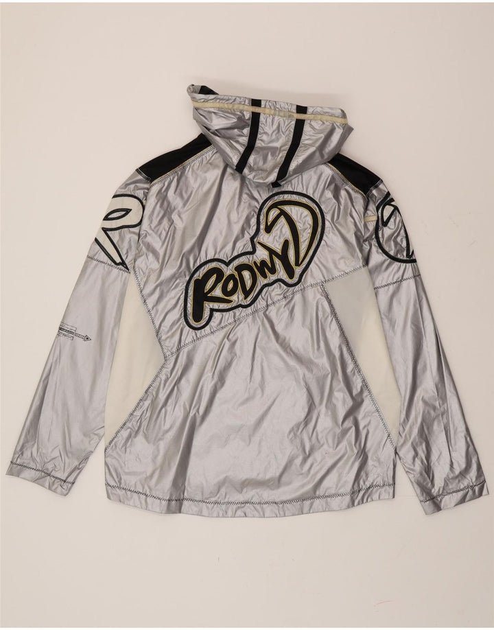 Ανδρικό vintage γραφικό πουλόβερ μπουφάν βροχής UK 38 Medium Silver Colourblock