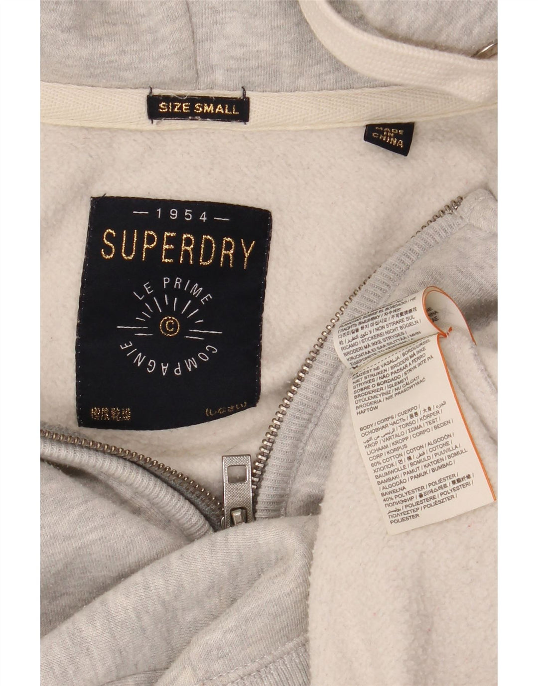 Ανδρικό πουλόβερ με κουκούλα με φερμουάρ SUPERDRY Μικρό βαμβακερό γκρι