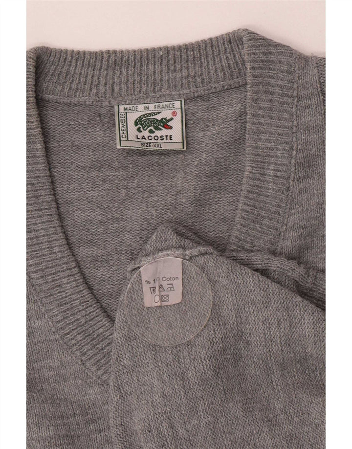 Ανδρικό πουλόβερ Lacoste με V λαιμόκοψη 2XL Γκρι βαμβακερό