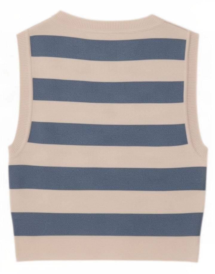 Zara Γυναικείο γιλέκο Crop UK 12 Medium Blue ριγέ