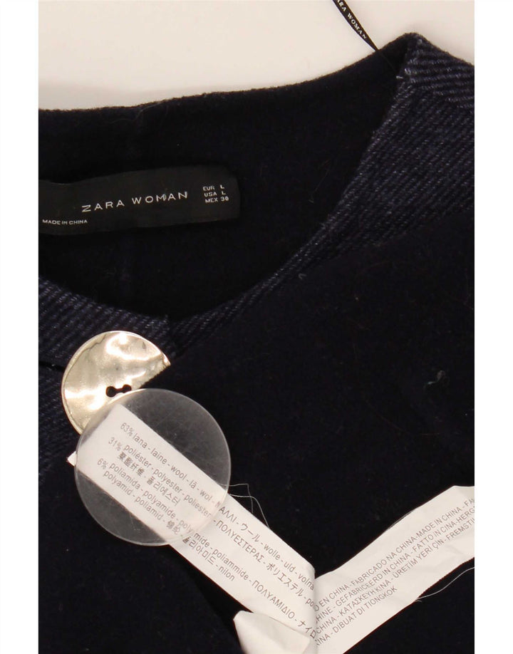 Zara Γυναικείο μανίκι 3/4 Oversized παλτό UK 16 Large Navy Blue Wool