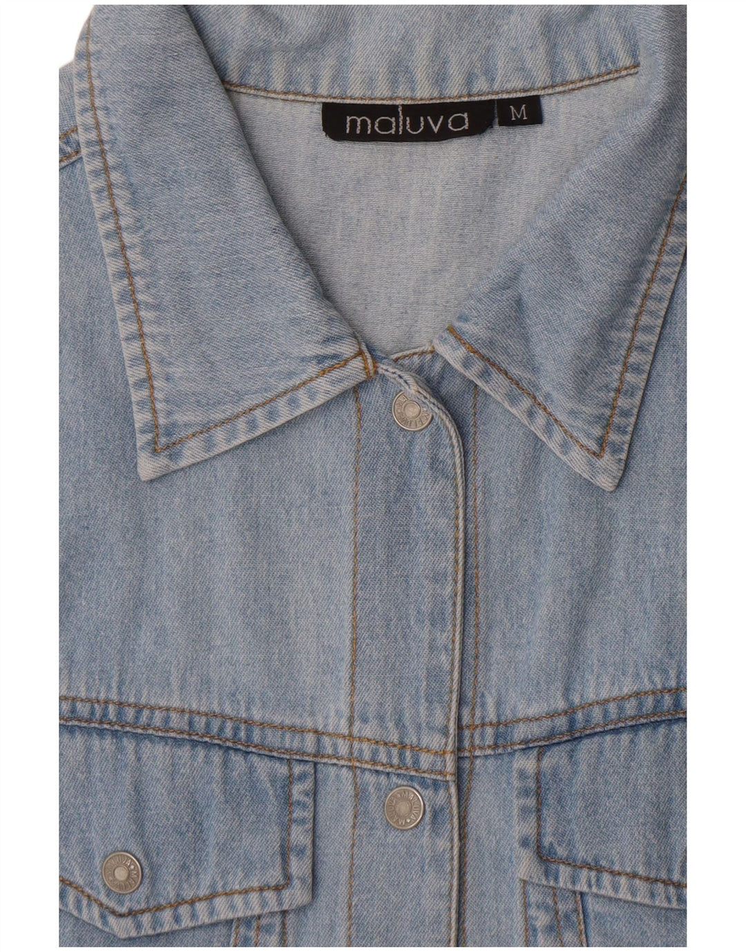 Vintage γυναικείο αμάνικο τζιν πουκάμισο UK 12 Medium Blue