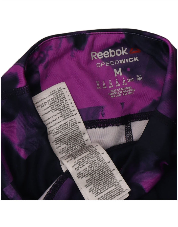 REEBOK Womens Graphic Leggings UK 12/14 Medium Navy Blue Geometric
