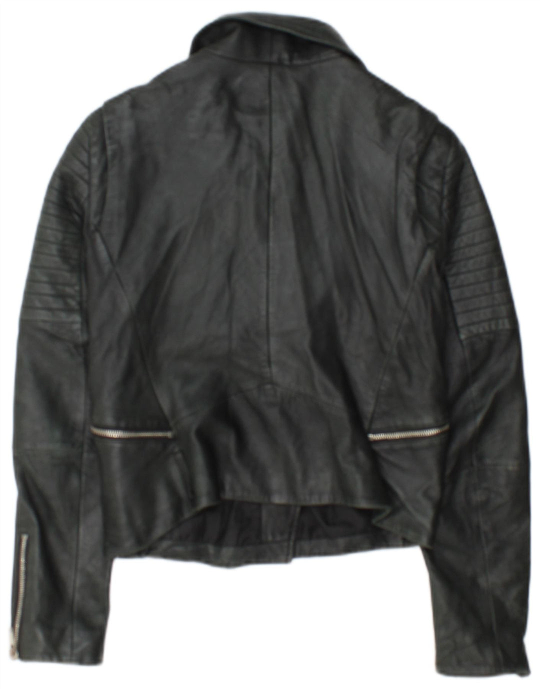 Zara Γυναικείο Crop Leather Biker Jacket UK 12 Medium Black