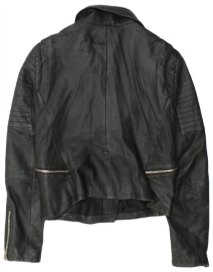 Zara Γυναικείο Crop Leather Biker Jacket UK 12 Medium Black