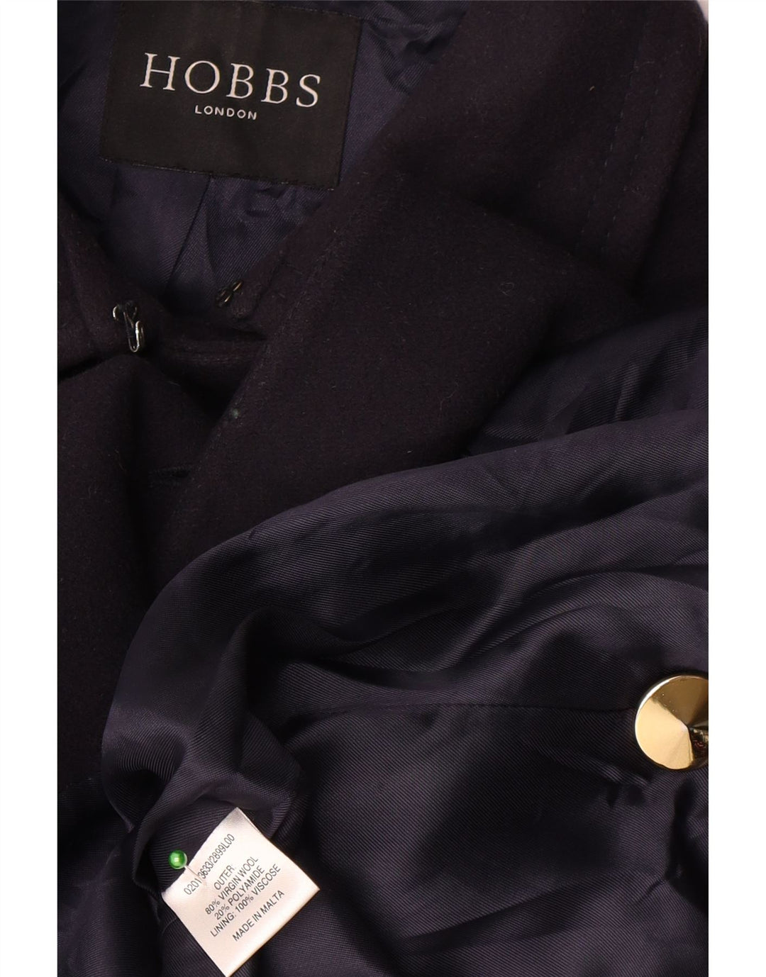 Hobbs Γυναικείο παλτό με διπλό στήθος UK 10 Small Navy Blue Virgin Wool