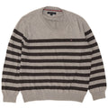 Tommy Hilfiger Ανδρικό πουλόβερ με λαιμόκοψη με λαιμόκοψη, μεσαίο γκρι βαμβακερό ριγέ