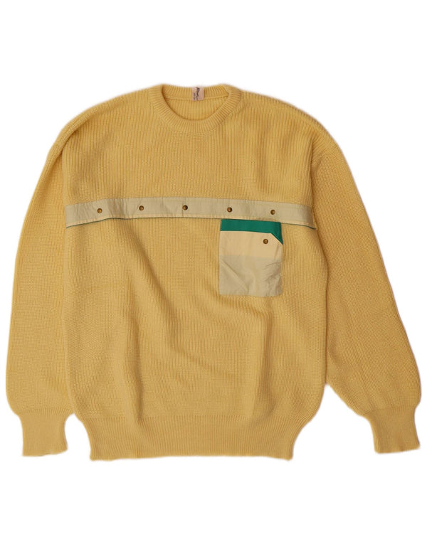 VINTAGE Mens Crew Neck Jumper Sweater IT 50 Medium Yellow Wool