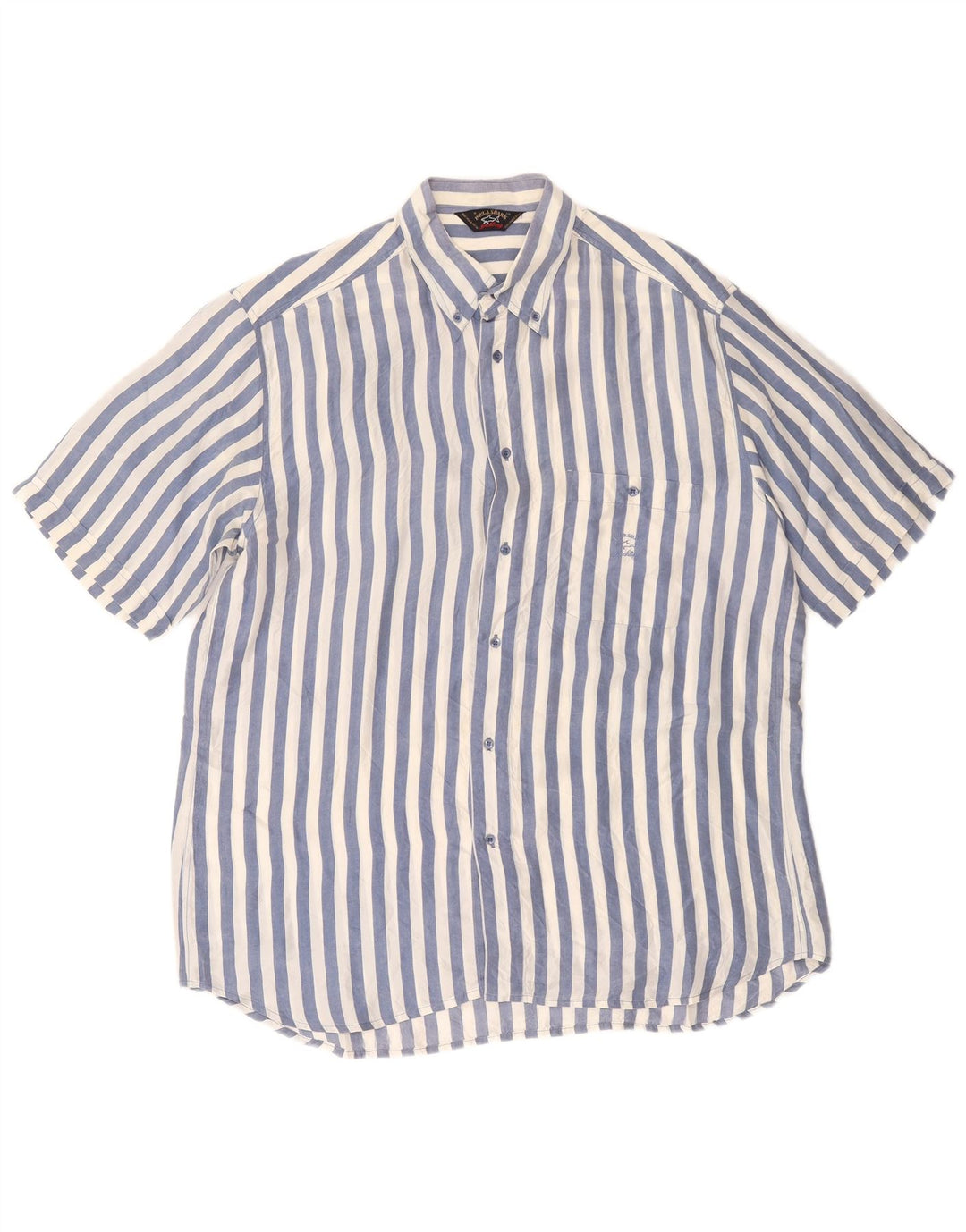 PAUL & SHARK Ανδρικό κοντομάνικο πουκάμισο XL μπλε ριγέ μεταξωτό
