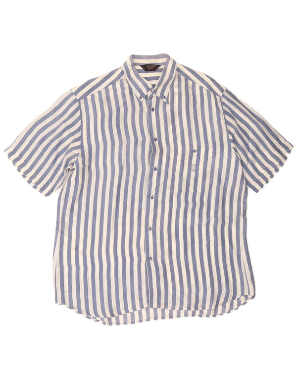 PAUL & SHARK Ανδρικό κοντομάνικο πουκάμισο XL μπλε ριγέ μεταξωτό