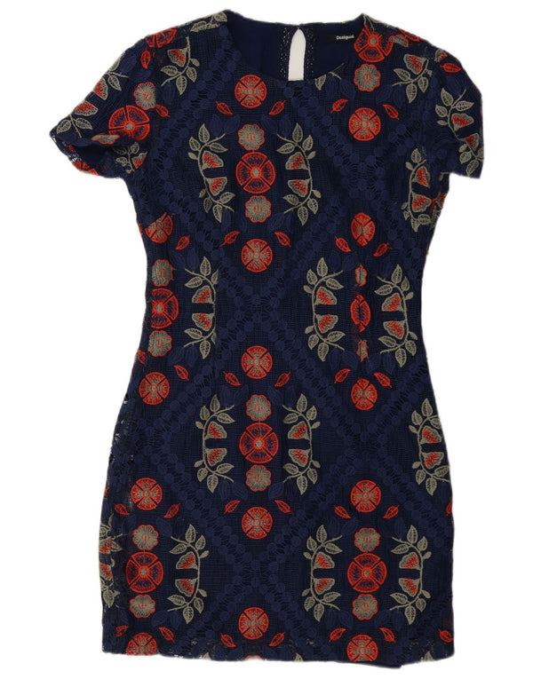 Desigual Γυναικείο Δαντέλα Bodycon Φόρεμα EU 38 Medium Navy Blue Floral Polyester