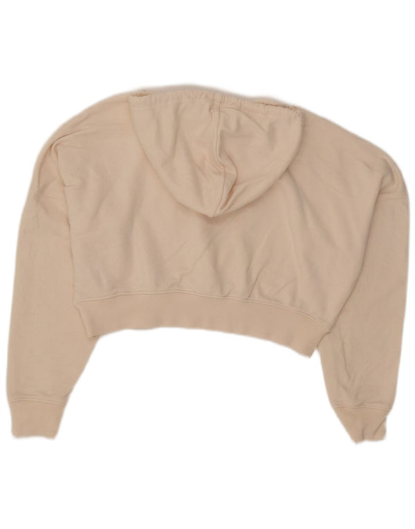 Adidas Γυναικείο Crop Graphic Oversized Hoodie Jumper UK 4 XS Μπεζ βαμβακερό
