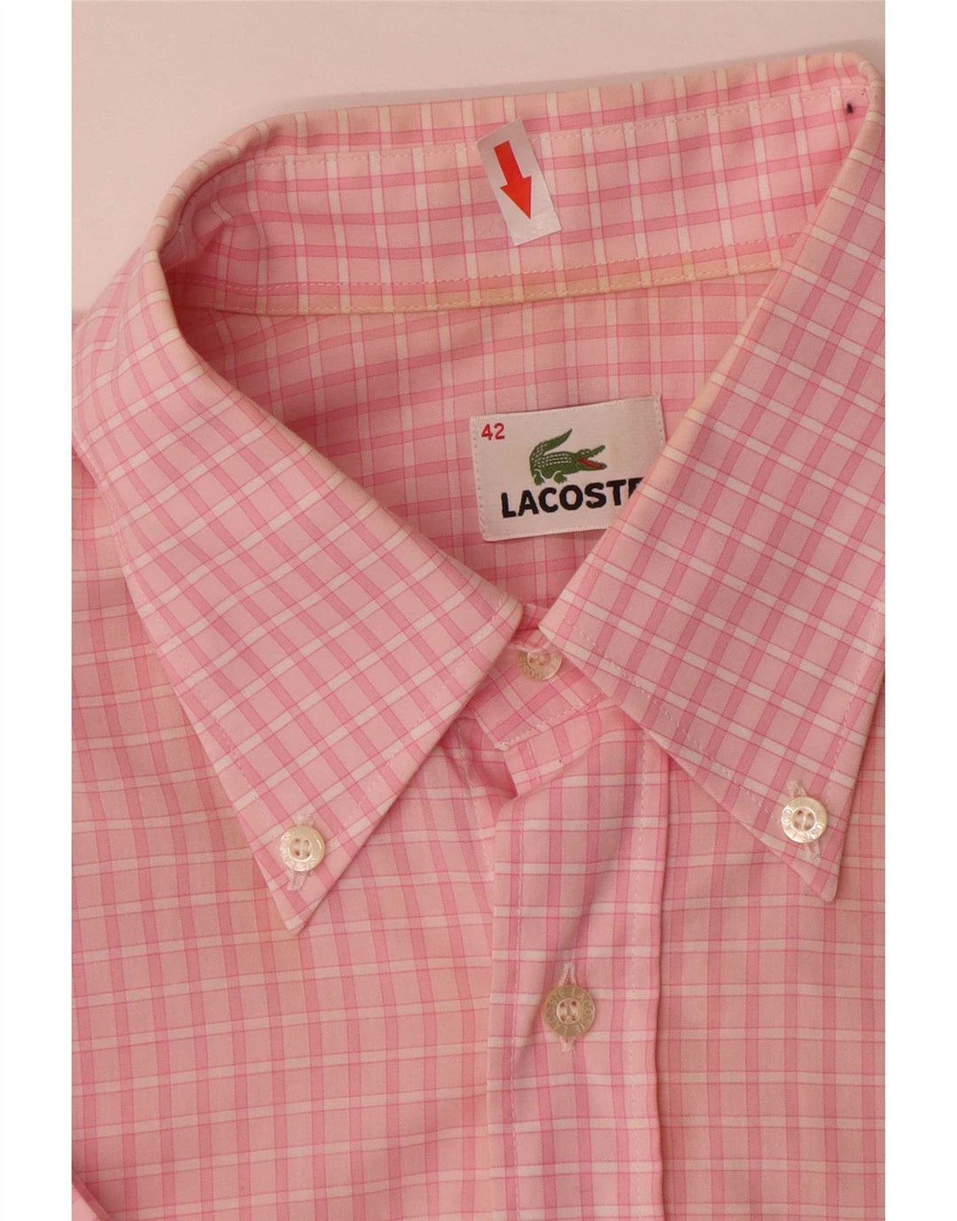 Ανδρικό κοντομάνικο πουκάμισο Lacoste, μέγεθος 42, μεγάλο ροζ βαμβακερό Gingham