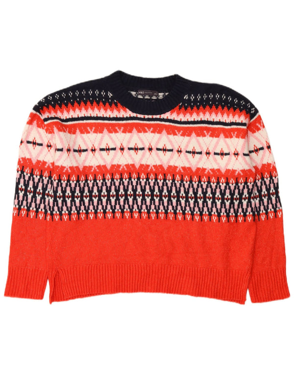 Marks & Spencer Womens Crew Neck Jumper Sweater UK 16 Large Red Fair Isle