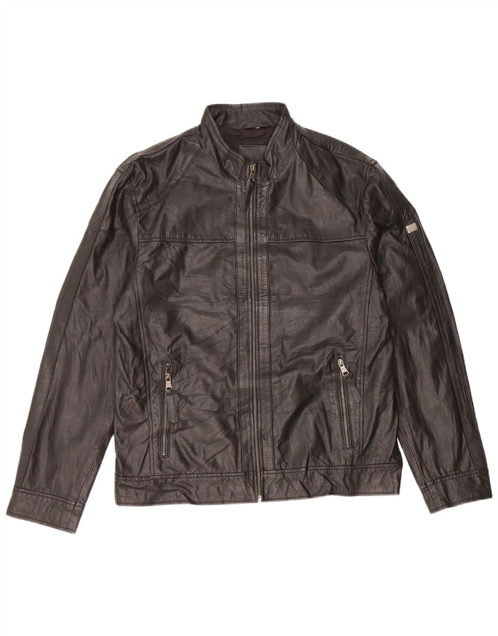 VINTAGE Mens Leather Jacket IT 50 Large Black Leather