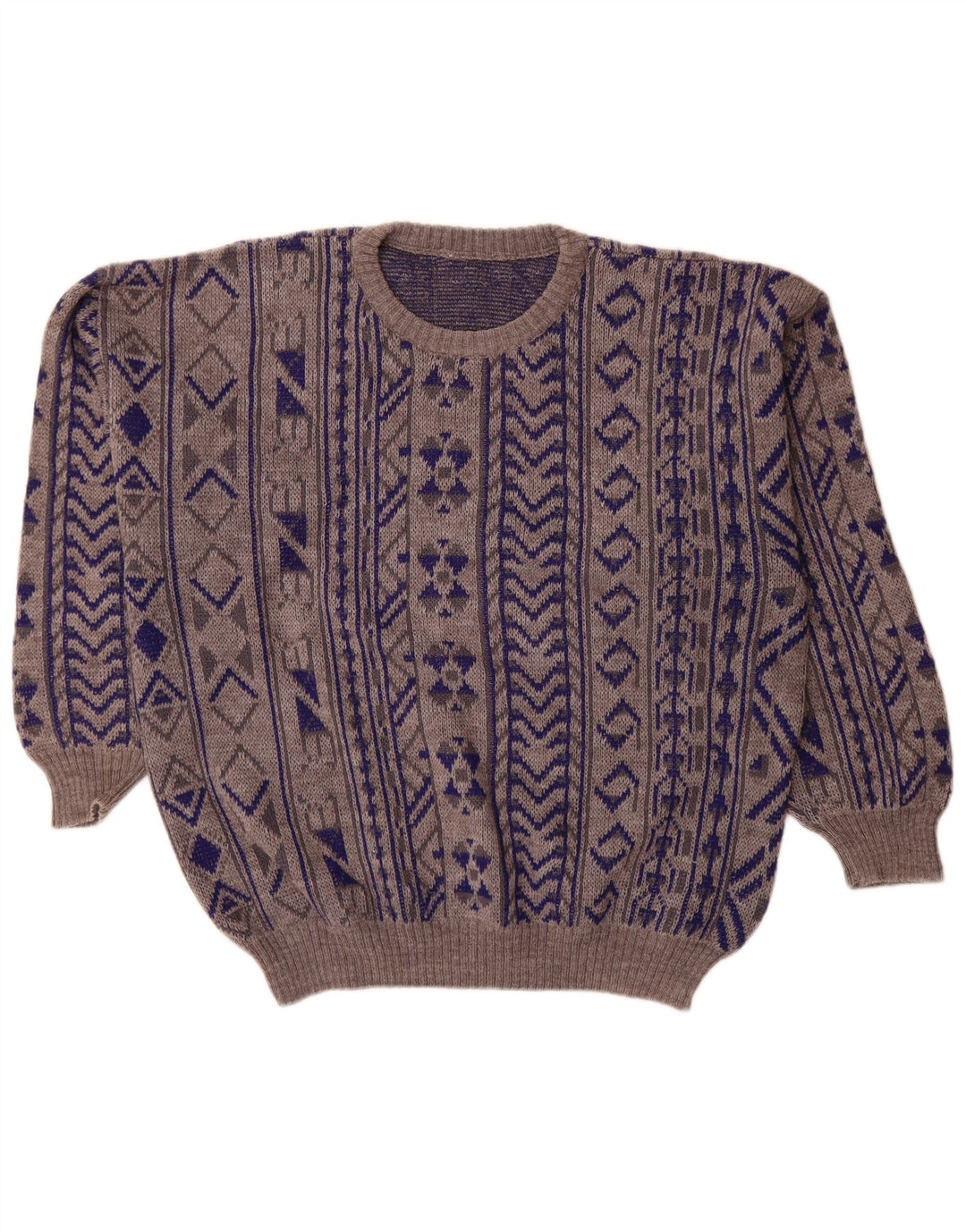 Vintage Ανδρικό πουλόβερ με λαιμόκοψη 2XL μπλε γεωμετρικό