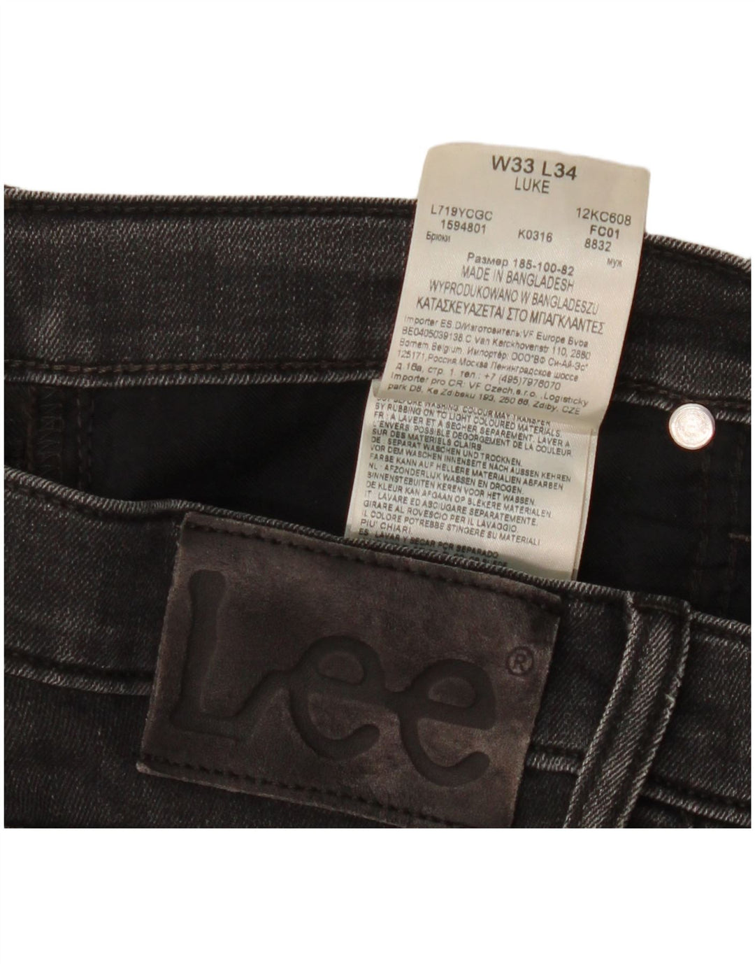 Lee Mens Luke Slim Jeans W33 L27 Μαύρο βαμβακερό