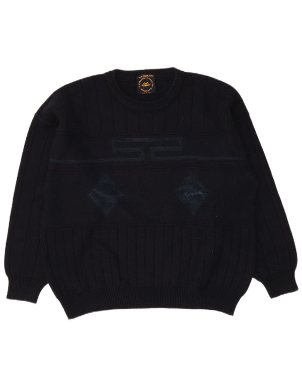 Ανδρικό πουλόβερ με λαιμόκοψη Il Granchio, Μεγάλο Navy Blue Argyle/Diamond
