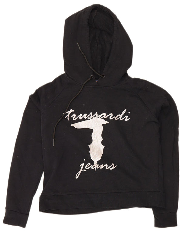 Trussardi Jeans Γυναικεία υπερμεγέθη Crop Graphic Hoodie Jumper UK 6 XS Black