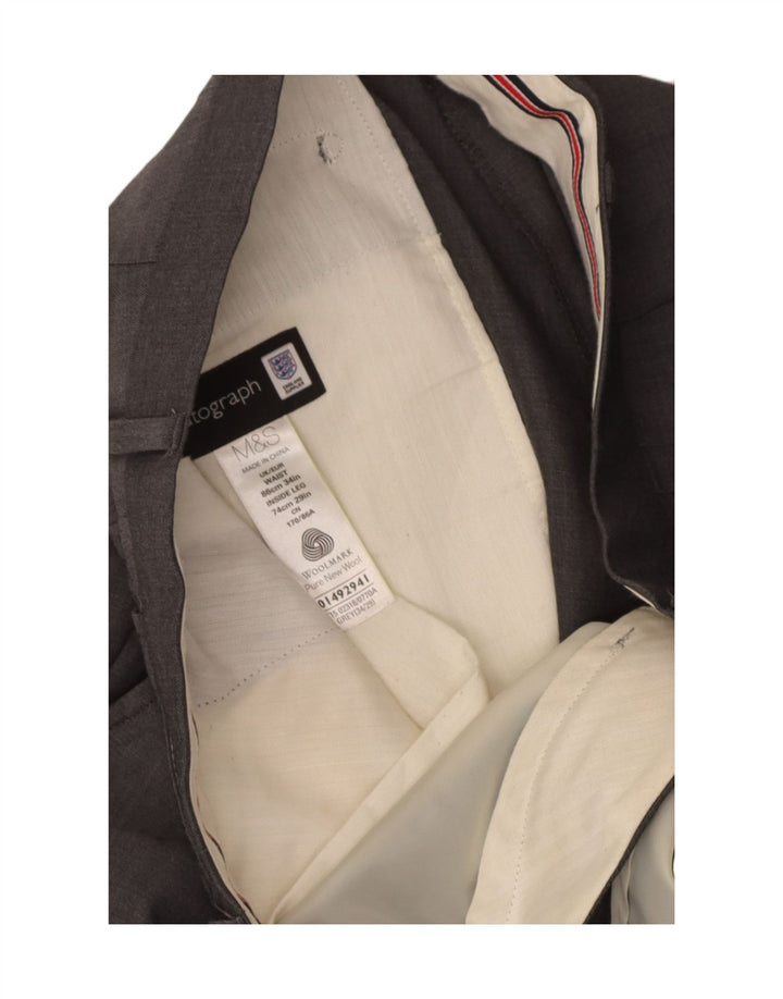 Marks & Spencer Ανδρικό αυτόγραφο ίσιο παντελόνι W34 L29 Γκρι μαλλί