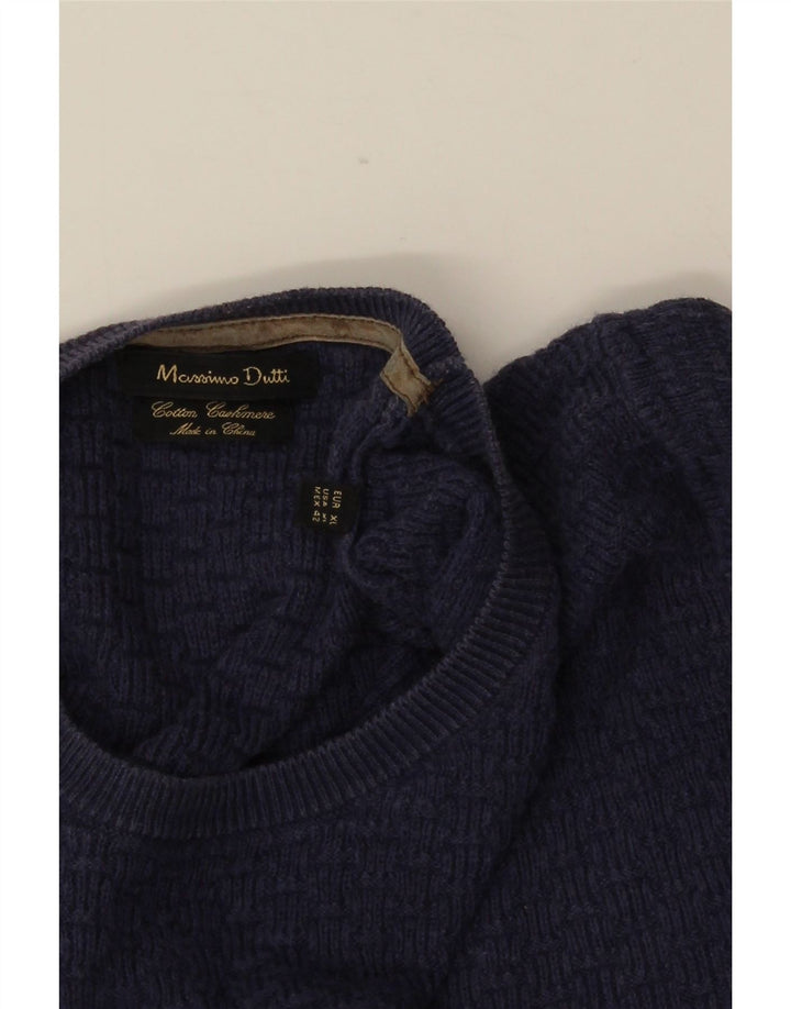 MASSIMO DUTTI Ανδρικό πουλόβερ με λαιμόκοψη XL Μπλε βαμβακερό