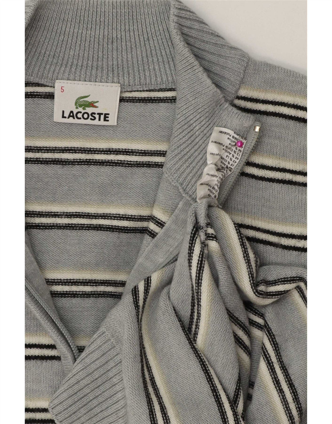Ανδρικό πουλόβερ Lacoste με φερμουάρ, μέγεθος 5, μεγάλο μπλε ριγέ μαλλί