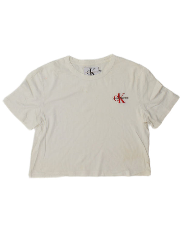 Γυναικείο T-Shirt Calvin Klein Crop Top UK 6 XS Λευκό