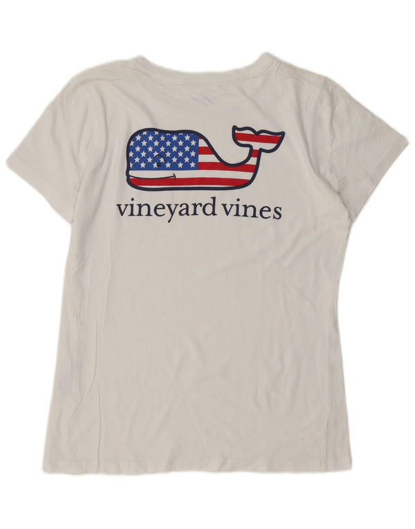 VINEYARD VINES Γυναικείο γραφικό μπλουζάκι UK 10 μικρό λευκό βαμβακερό